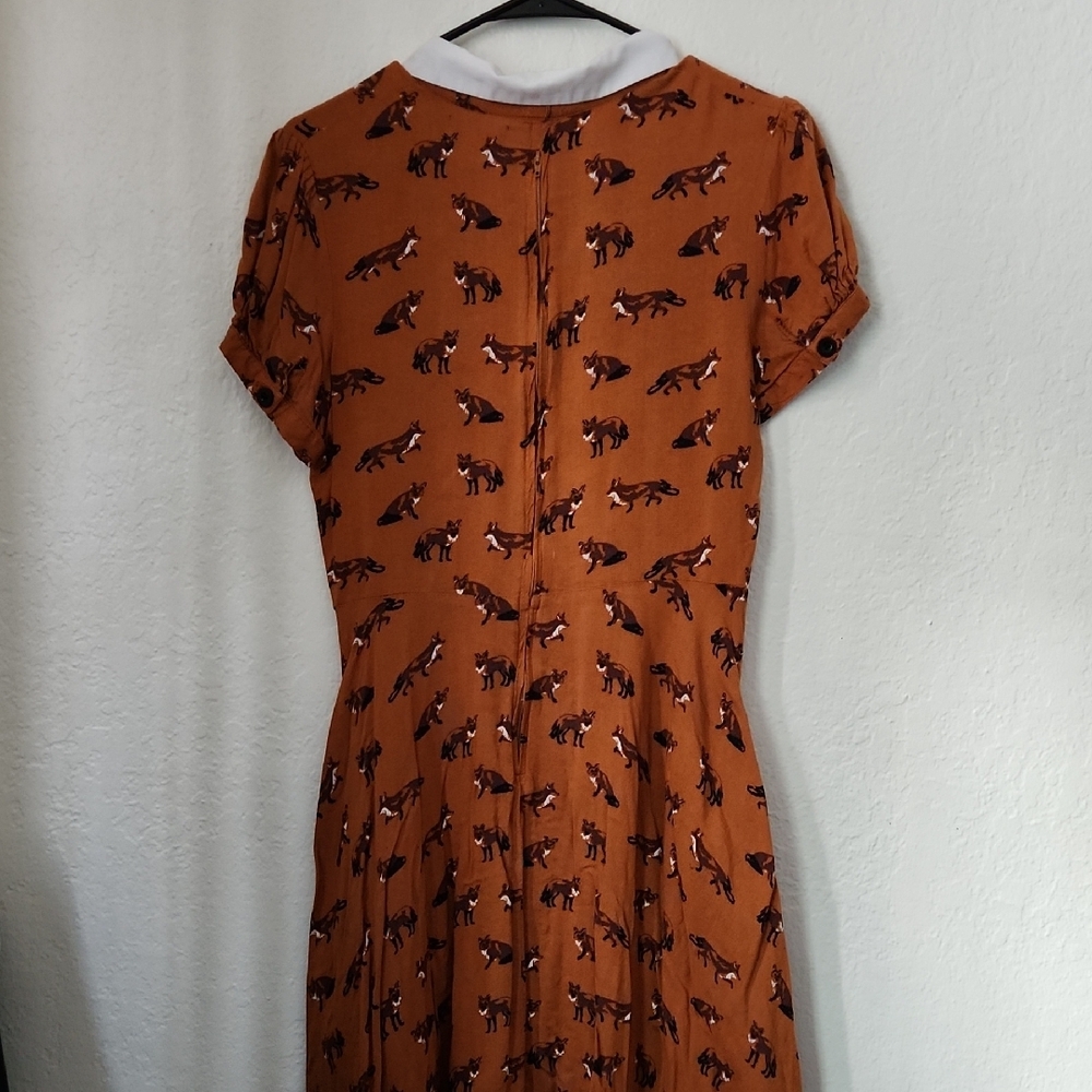 Hell Bunny Rust Fox Print Mini Dress with White Collar - Picture 5 of 5